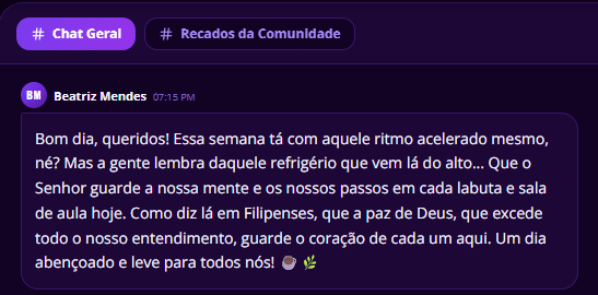 Comunhão e chat cristão no app