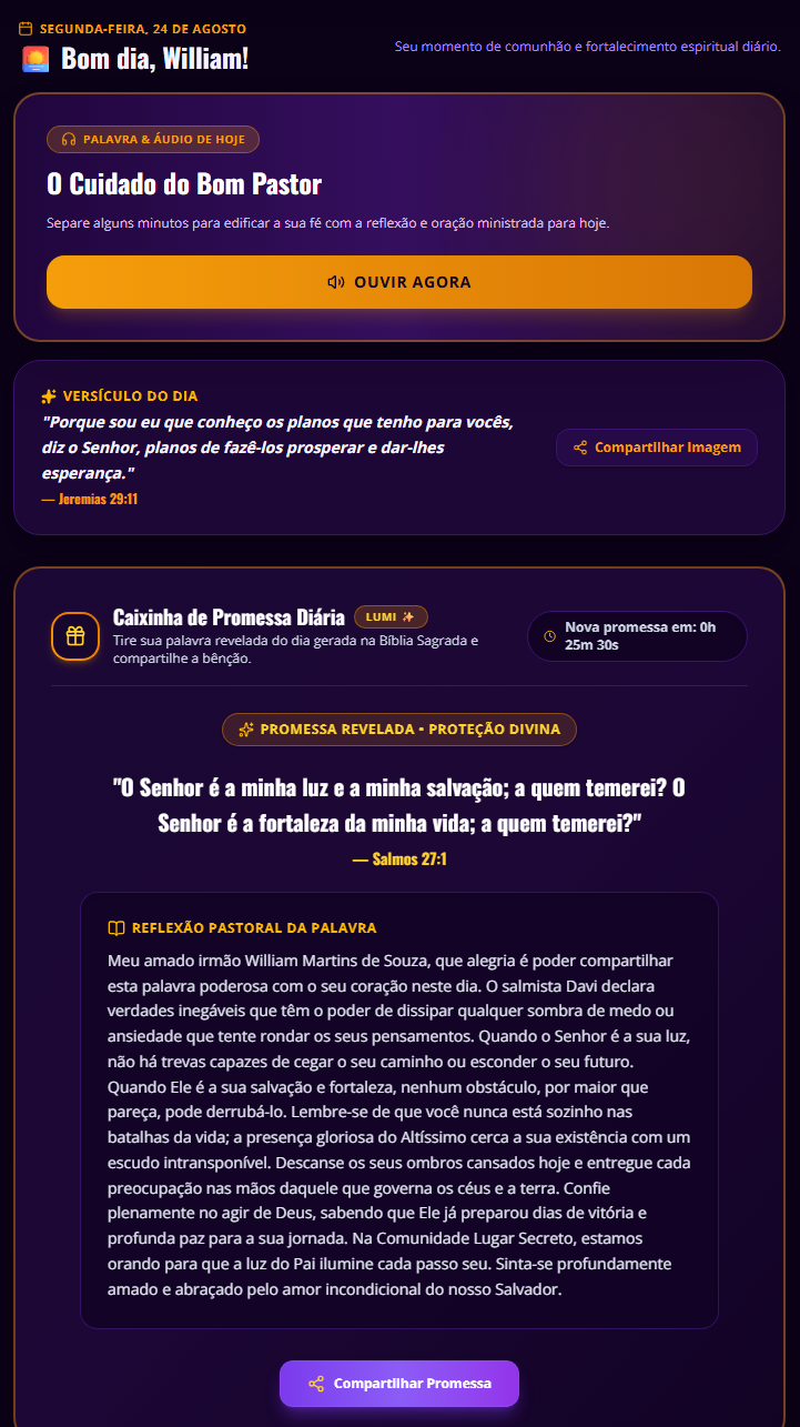 Tela do devocional no aplicativo