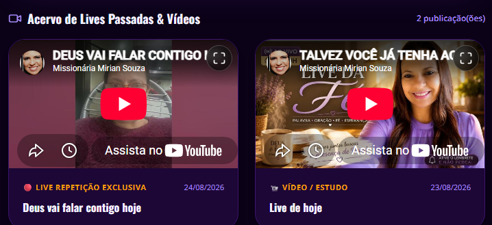 Transmissões e vídeos gravados no app