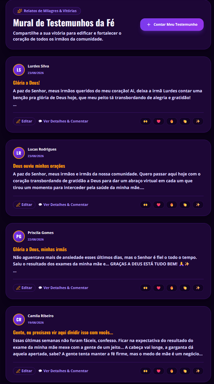 Diário e testemunhos no app
